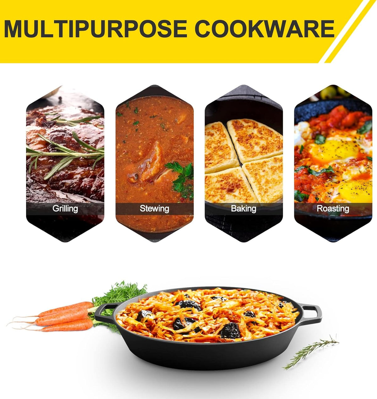Pre-Seasoned Cast Iron 15 Dual Handle Frying Pan B884