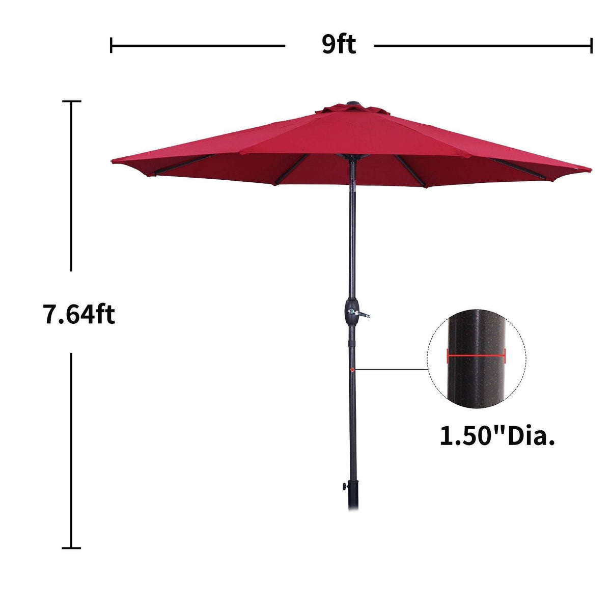 Red 9ft Waterproof Patio Umbrella with Tilt and Crank F413