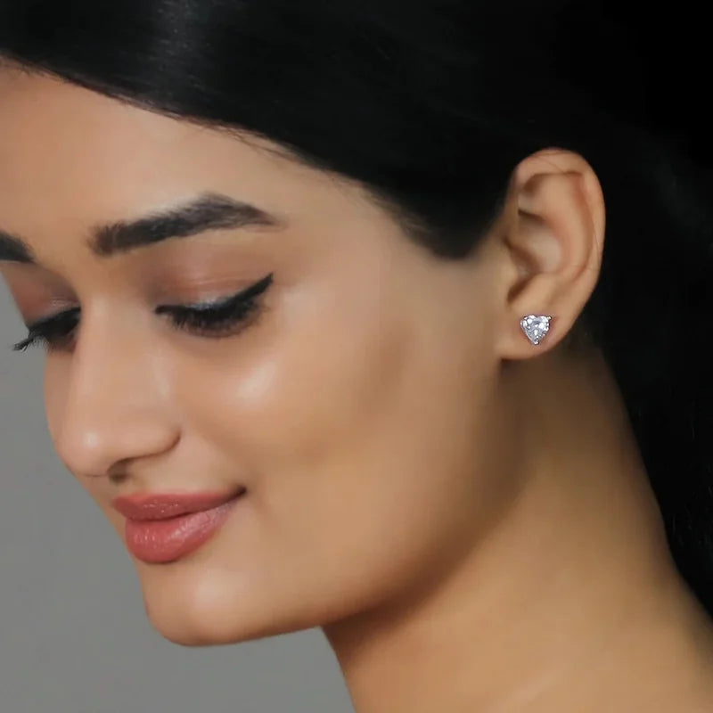 14K White Gold Heart Cut Diamond Stud Earrings N329