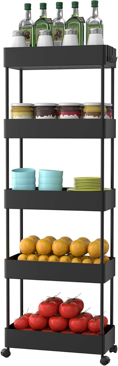 White 5 Tier Slim Rolling Utility Cart L365507