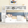 Solid Wood Twin Over Full Bunk Bed with Two Drawers and Staircase, White X6421