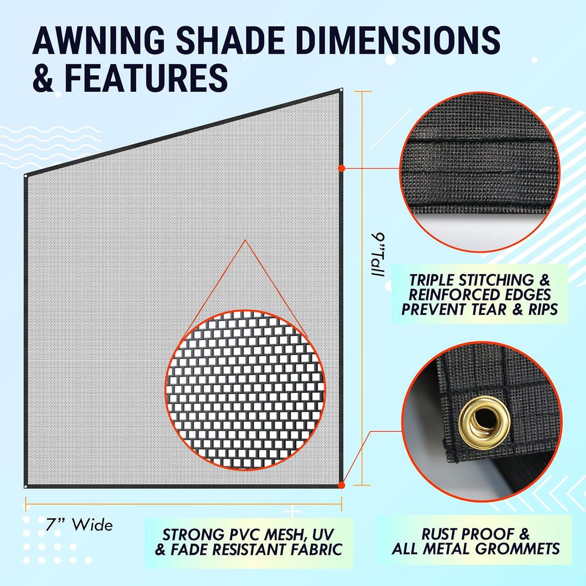 RV Awning Shade Screen 7x9 Mesh UV-Resistant M5996