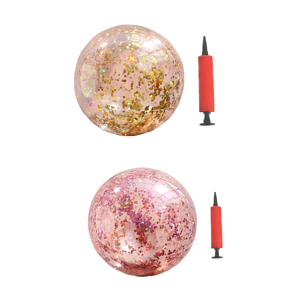 2pcs Glitter Sequin Beach Balls Inflatable PVC Ball Toys with Pumps M51698