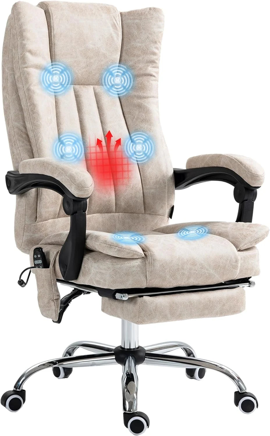 Cream White Microfiber High Back Office Chair with Massage and Footrest Q272
