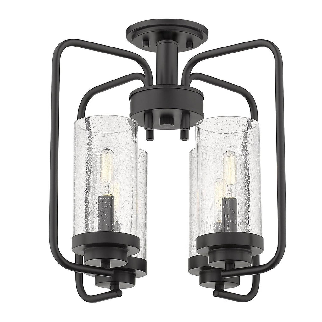 Aged Brass Semi-Flush Fixture with Seeded Glass N34305