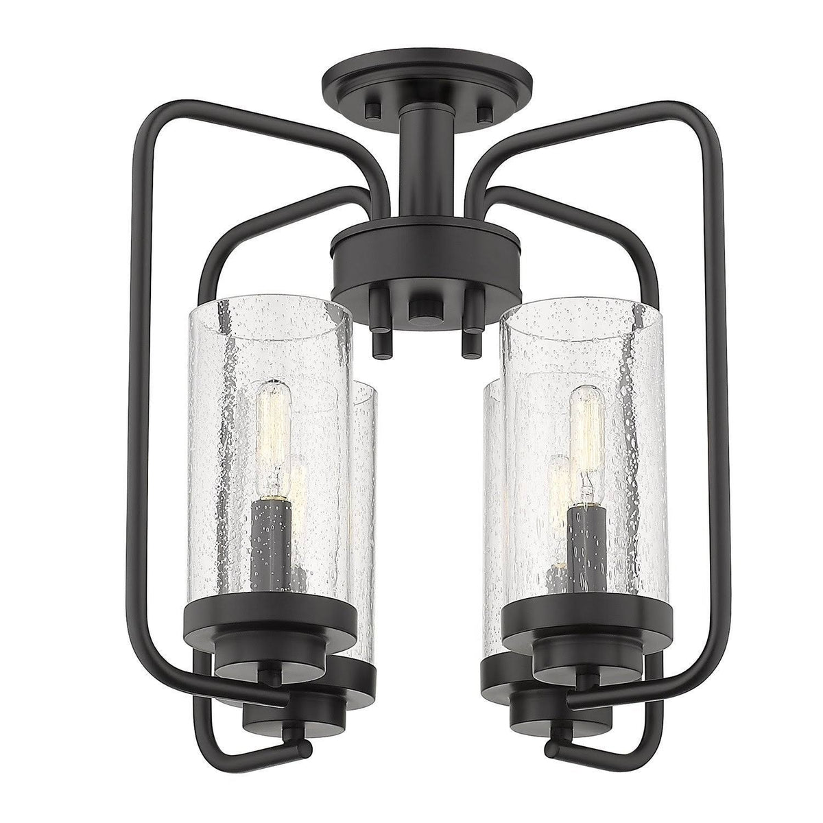 Aged Brass Semi-Flush Fixture with Seeded Glass N34305