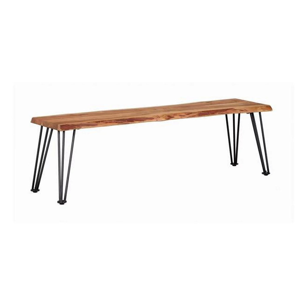 Brown Wooden Dining Bench with Metal Legs Z701