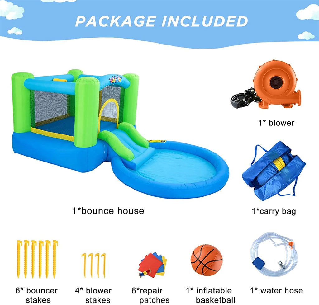 Inflatable Bounce House with Blower, Waterslide & Pool C782