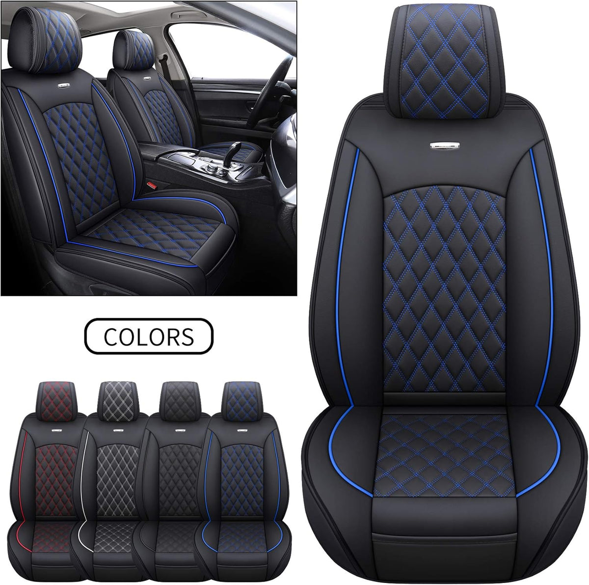 Black-White Waterproof Leather Car Front Seat Covers (2 PCS Front) D443170