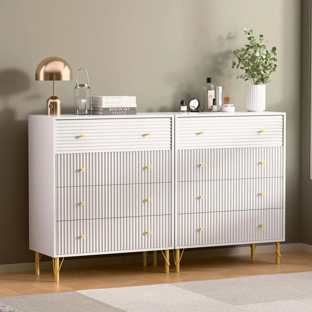 White 4 Drawer Dresser Set of 2 E960