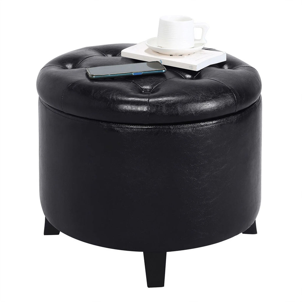 Black Round Storage Ottoman H2309
