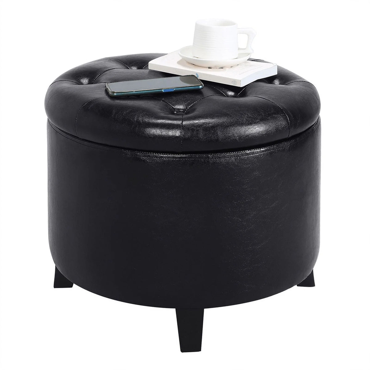 Black Round Storage Ottoman H2309