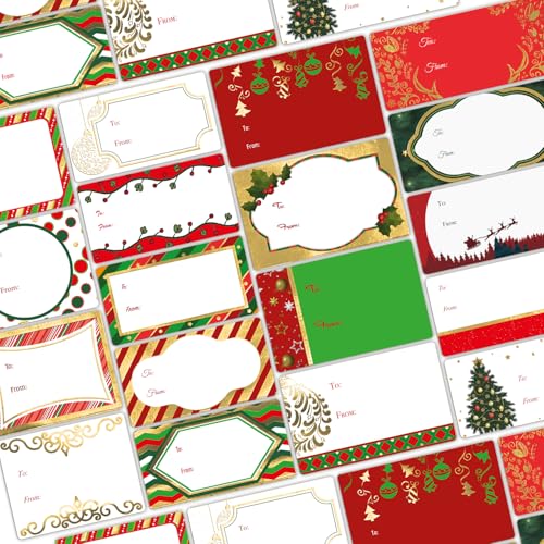 Christmas Gift Name Tag Stickers with Gold Foil, 18 Assorted Patterns C812435