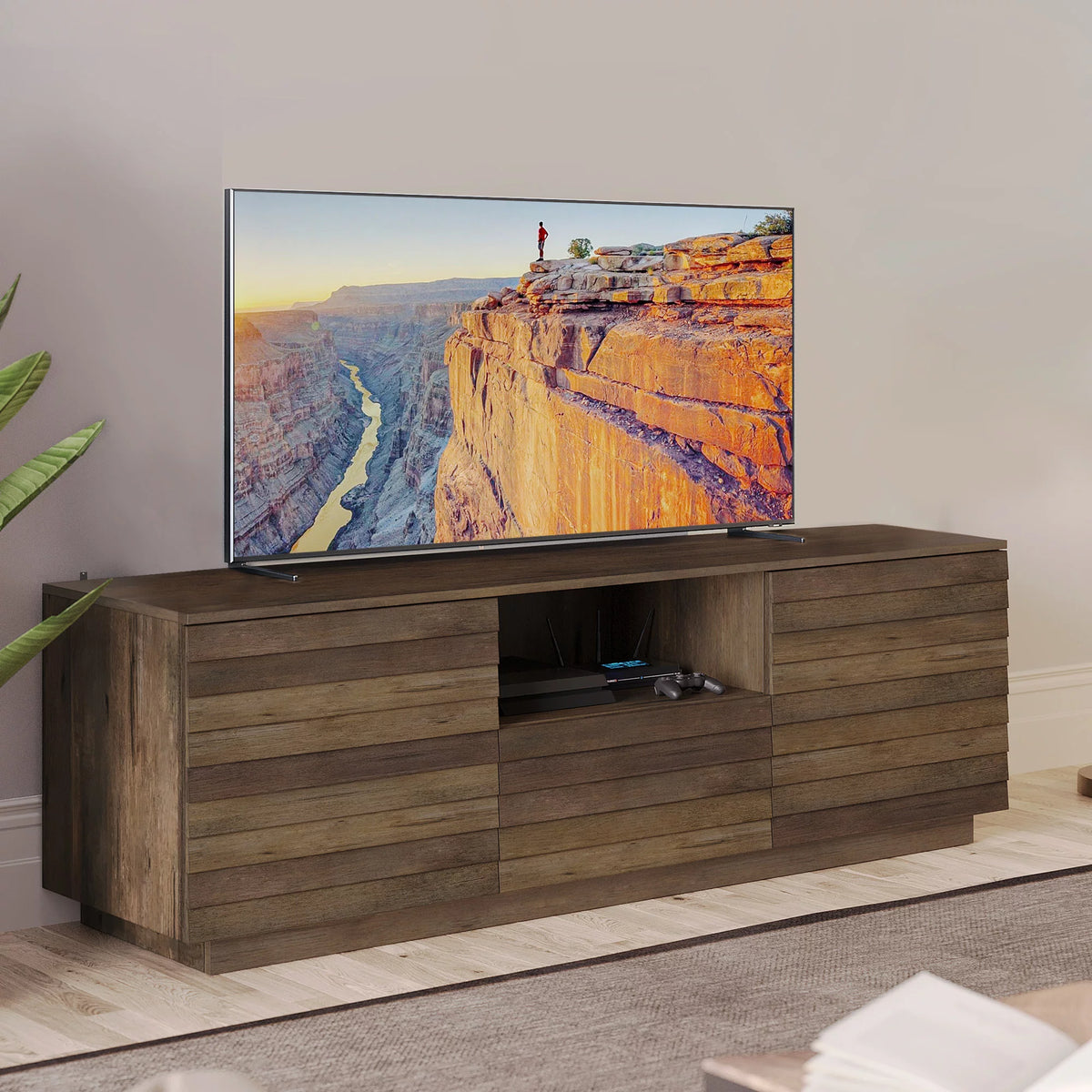 Brown TV Stand with Open Shelf and Storage Drawer B166668