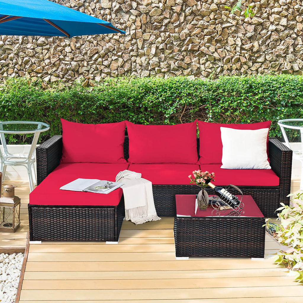 5 Pcs Patio Rattan Furniture Set with Coffee Table R914889