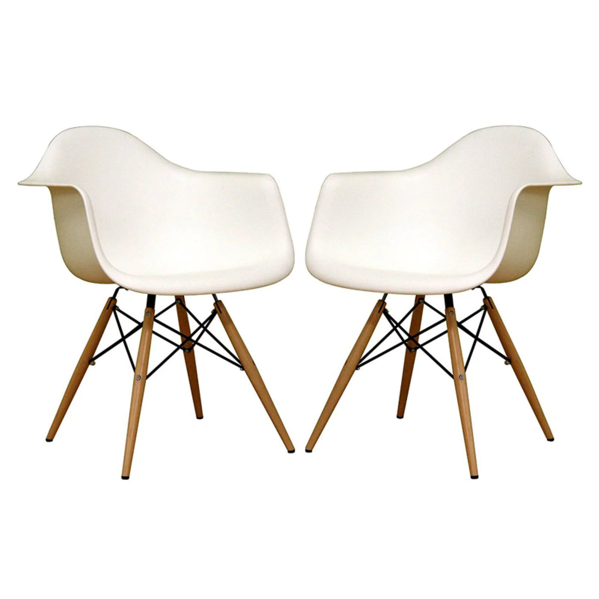 White Plastic and Beech Wood Armchair R6158