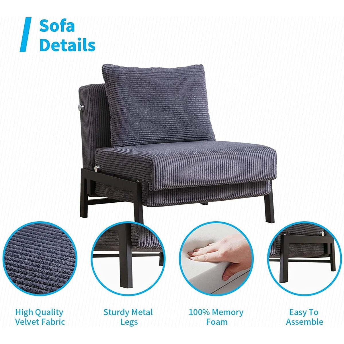 Foldable Sleeper Sofa Bed Dark Grey U88381