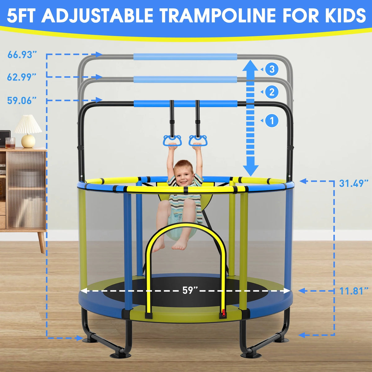 60'' Trampoline with Enclosure, Basketball Hoop and Swings B77636