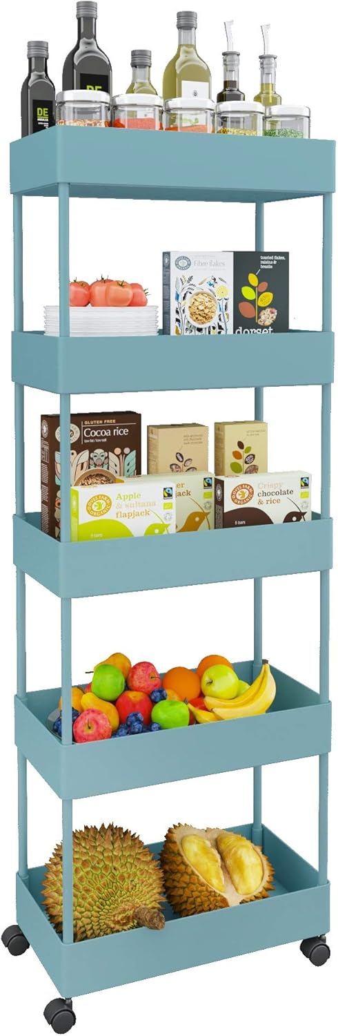 White 5 Tier Slim Rolling Utility Cart L365507