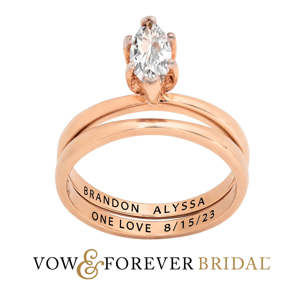 14K Rose Gold over Sterling Silver Marquise White Topaz 2-Piece Wedding Ring Set W397