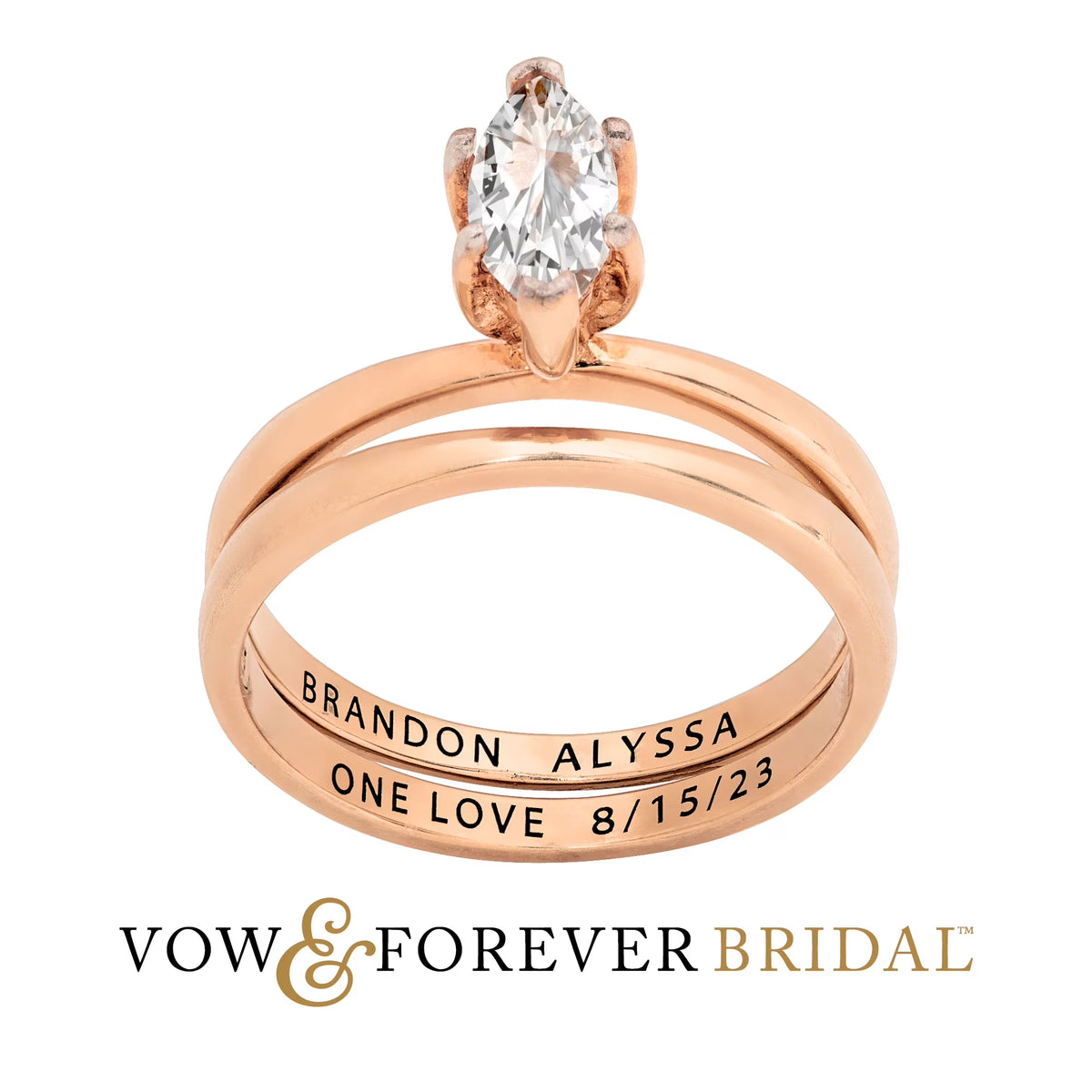 14K Rose Gold over Sterling Silver Marquise White Topaz 2-Piece Wedding Ring Set W397