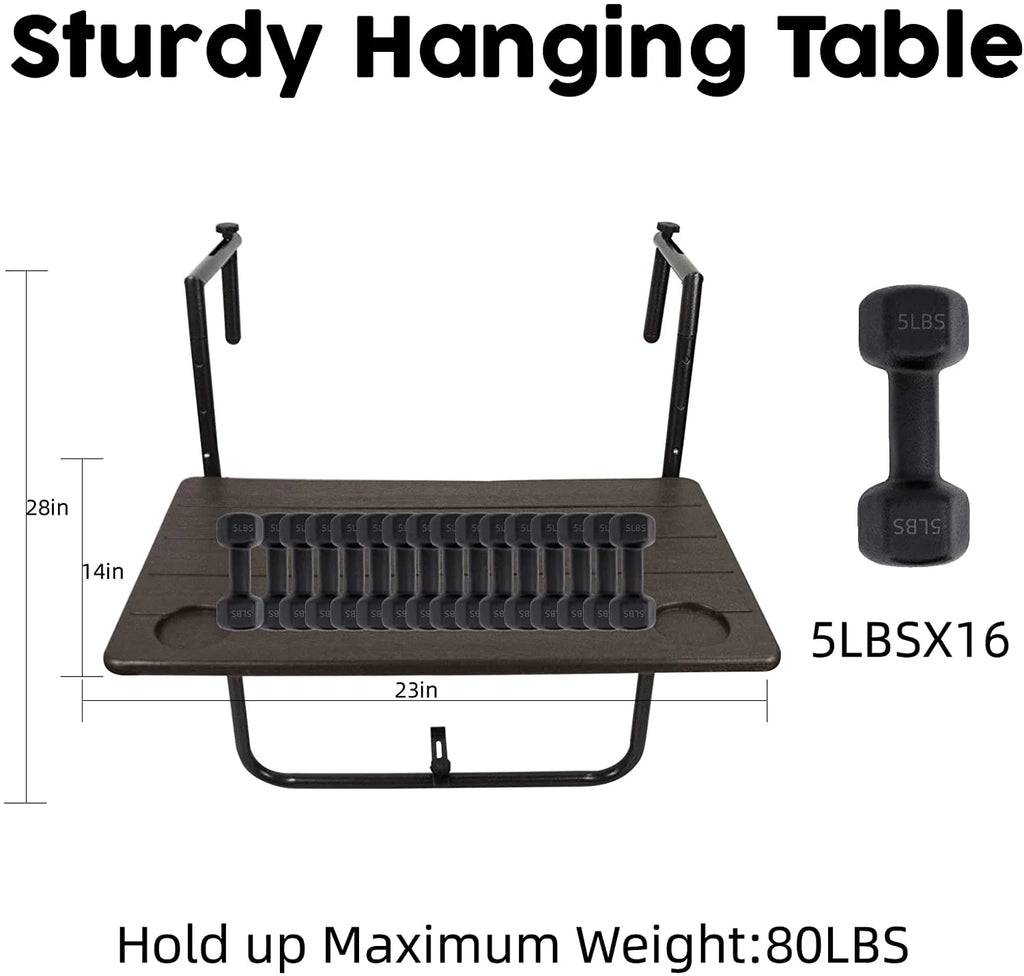 Folding Balcony Hanging Table, Outdoor Railing Bar Serving Table, Antique Wood Grain K721706