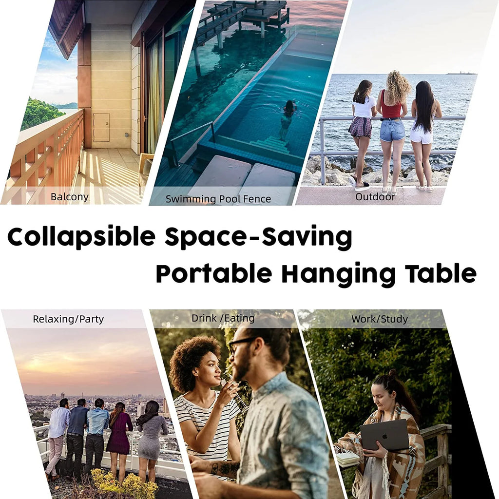 Folding Balcony Hanging Table, Outdoor Railing Bar Serving Table, Antique Wood Grain K721706