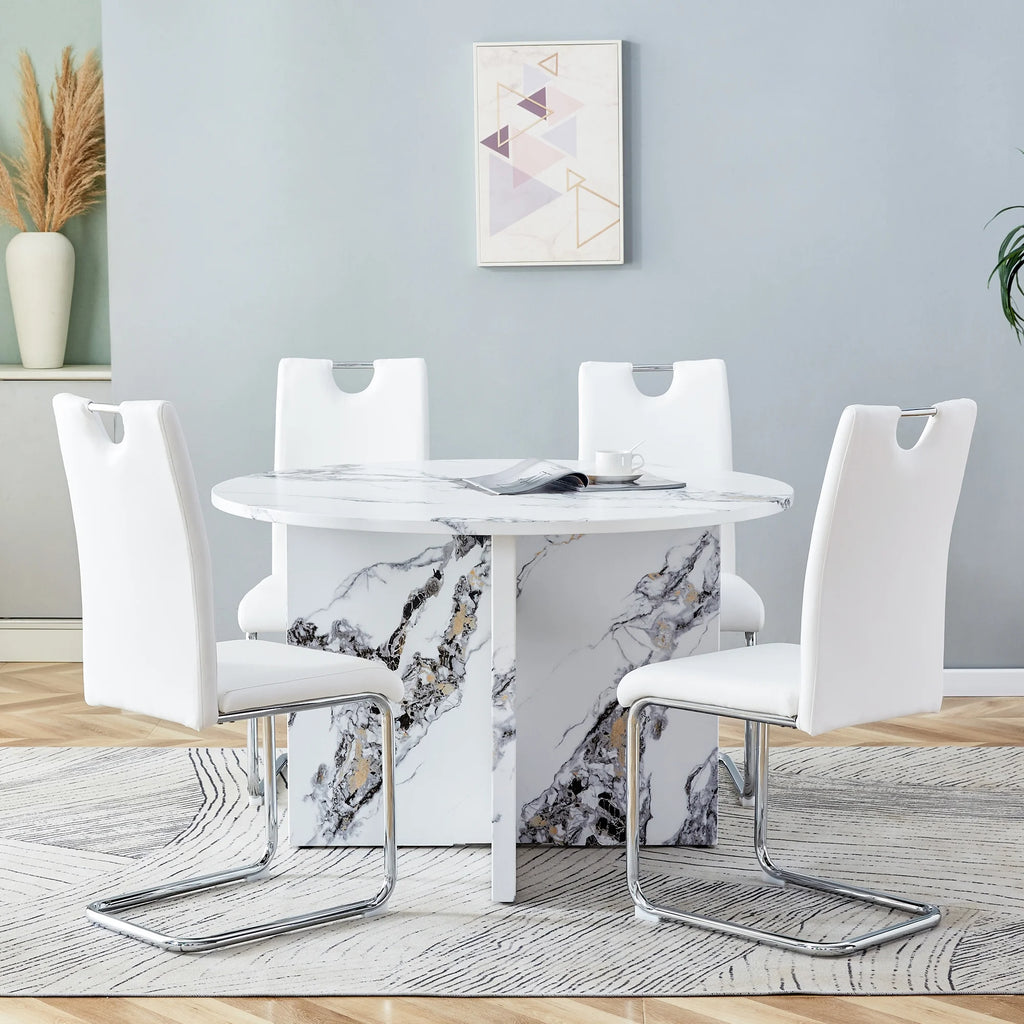 5 Piece 47 Inch Round MDF Dining Table Set K1633