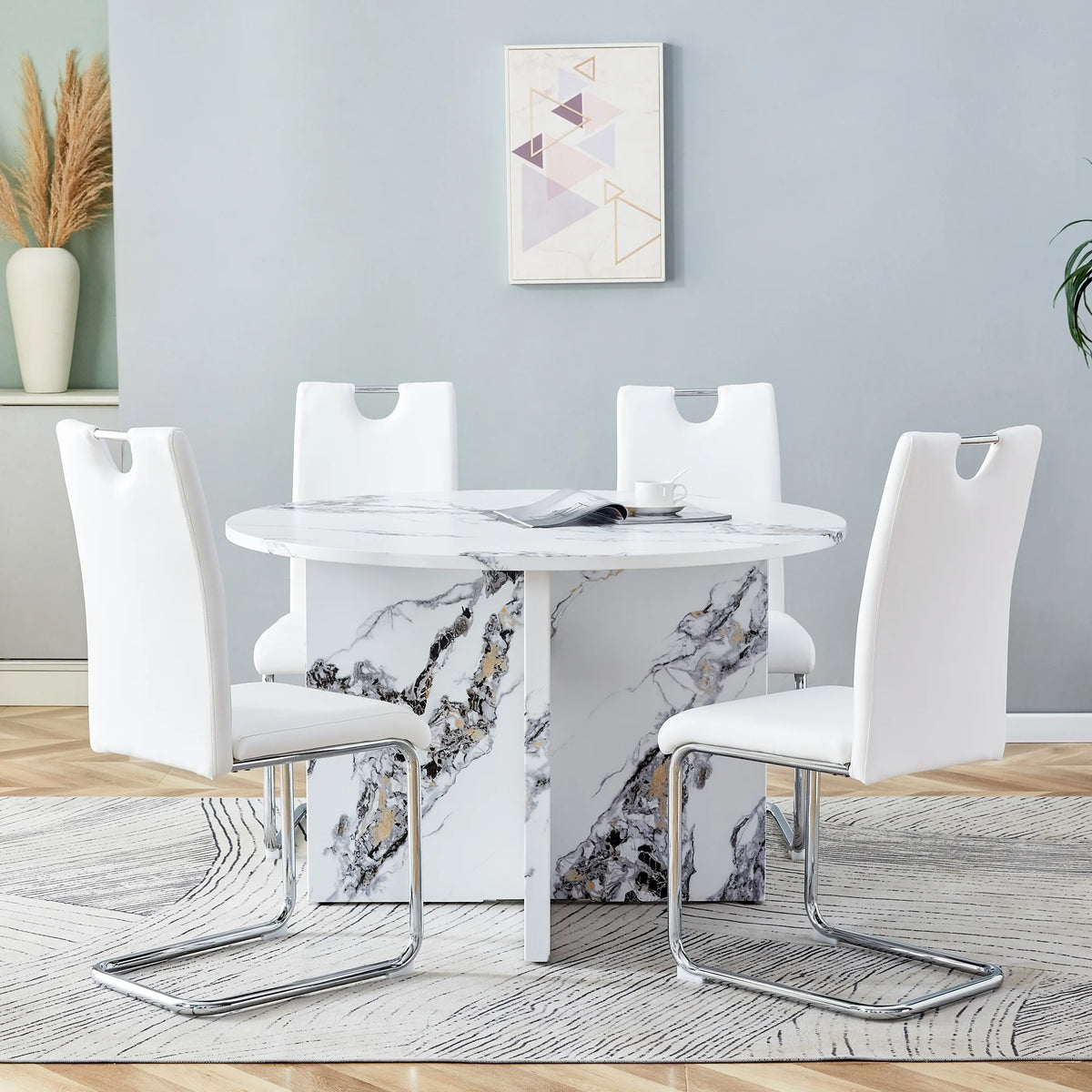 5 Piece 47 Inch Round MDF Dining Table Set K1633