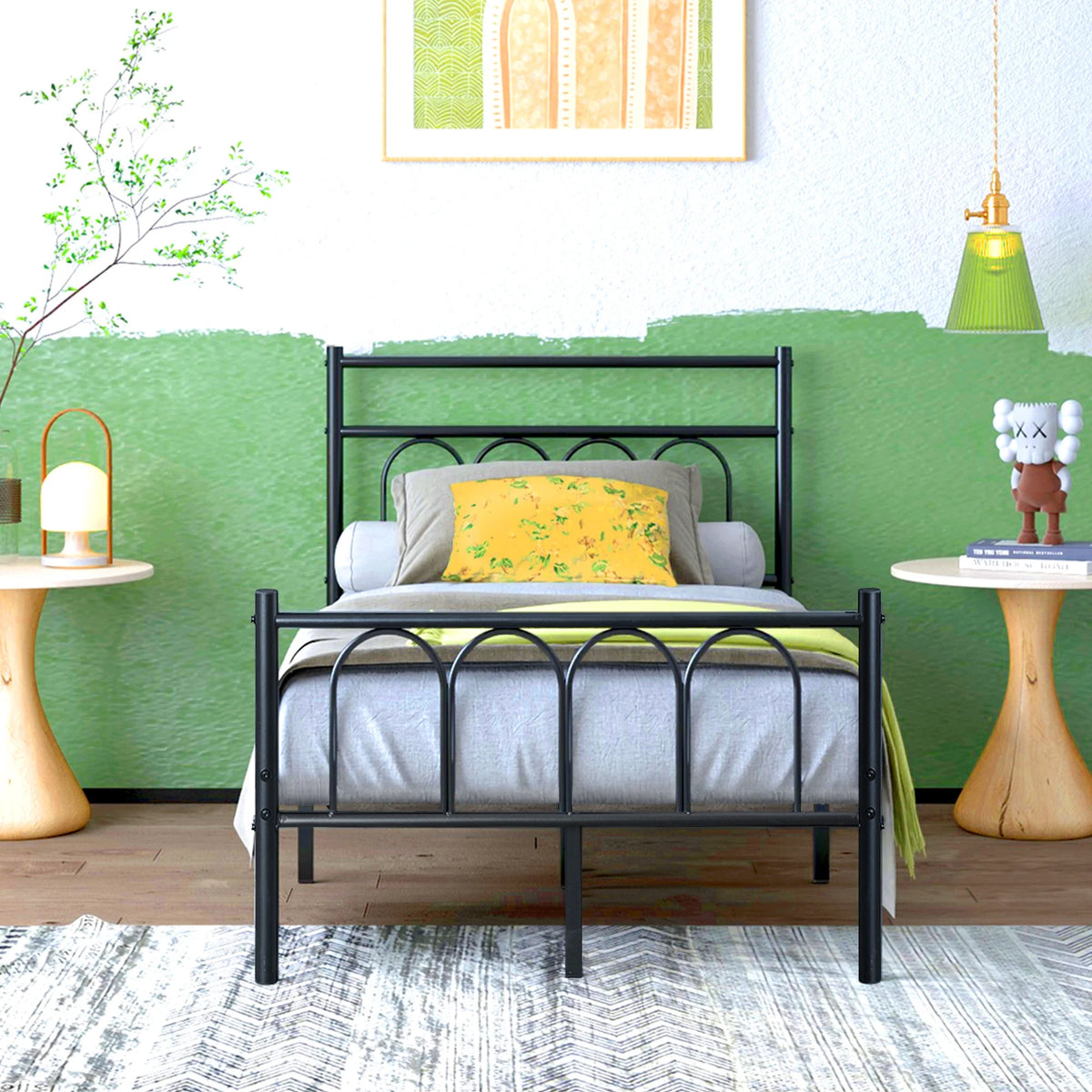 Twin Metal Bed Frame with Headboard and Under Bed Storage B59072