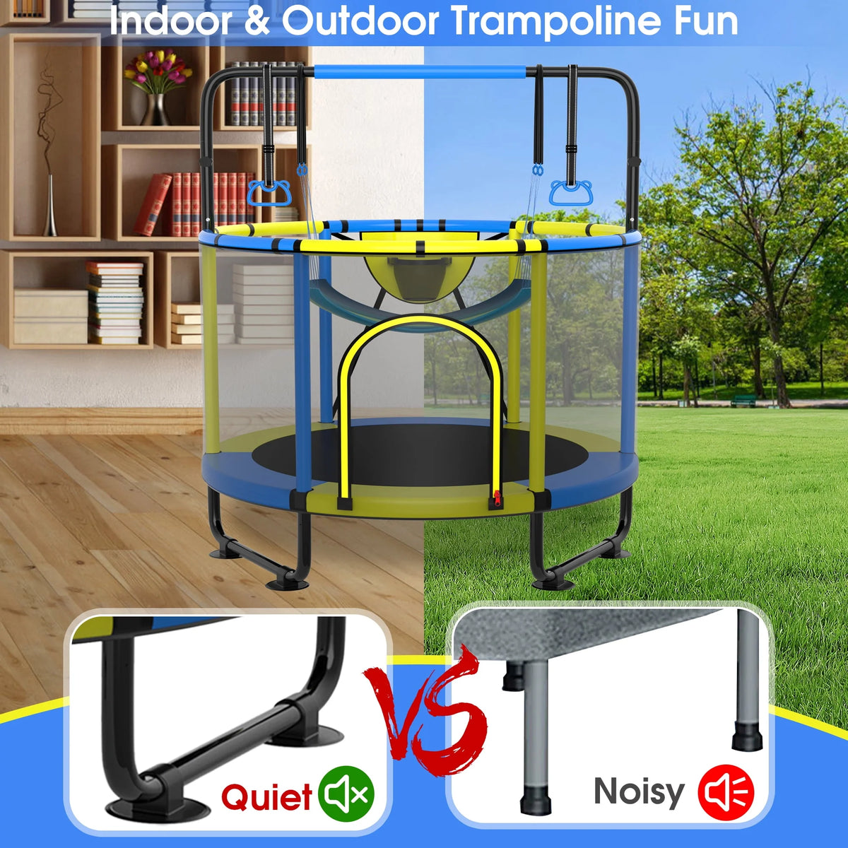 60'' Trampoline with Enclosure, Basketball Hoop and Swings B77636