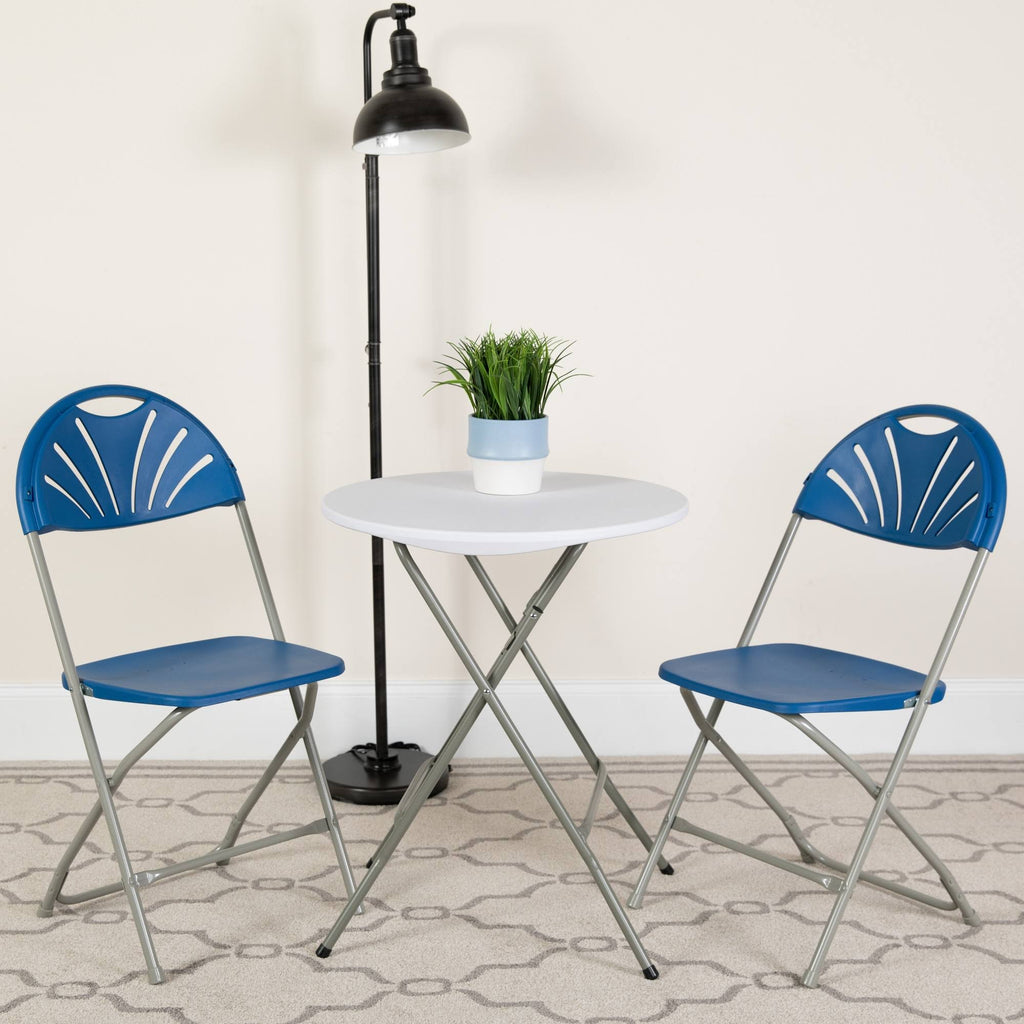 2 Pack Blue Plastic Fan Back Folding Chair I446