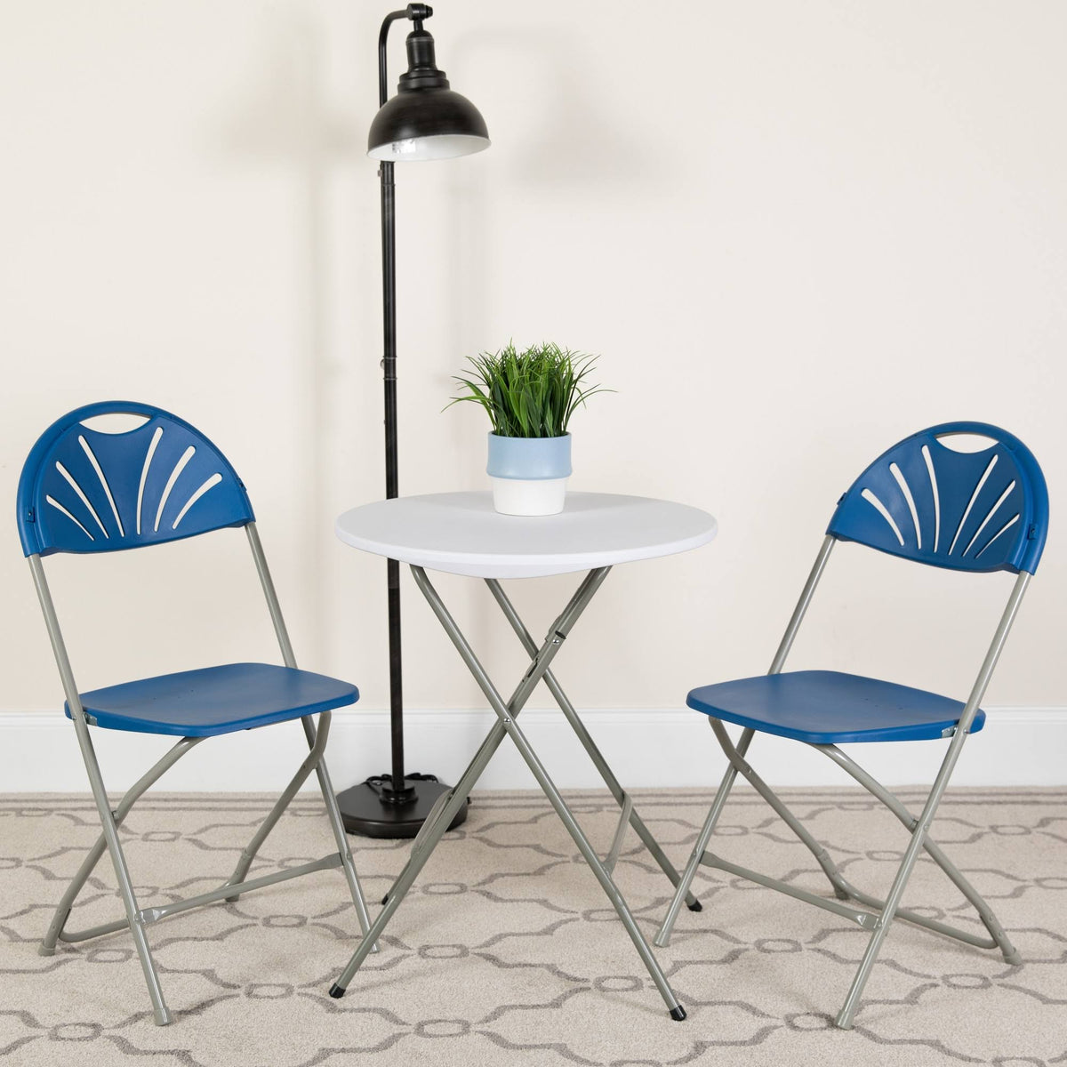 2 Pack Blue Plastic Fan Back Folding Chair I446