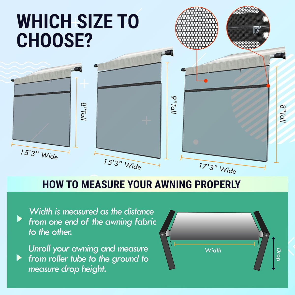 RV Awning Shade Screen 7x9 Mesh UV-Resistant M5996