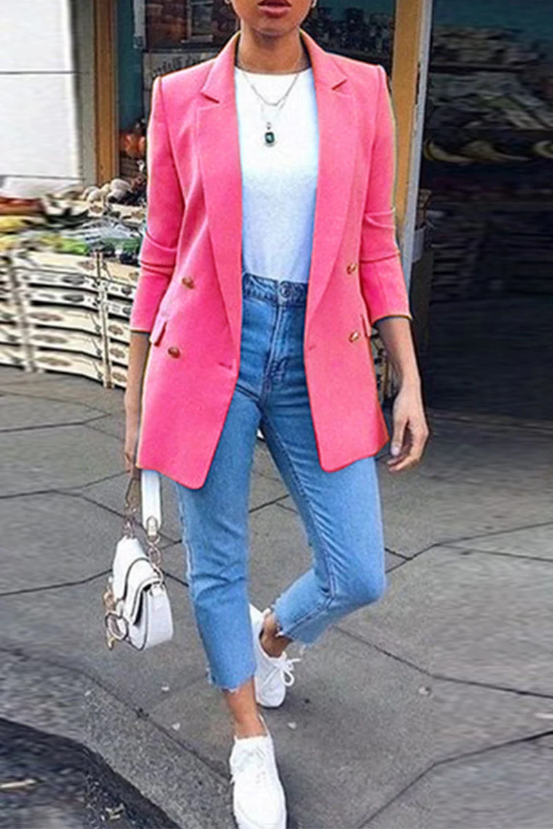 Solid Patchwork Turndown Collar Outerwear B5718