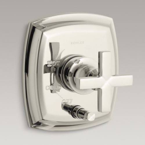 Pressure-Balancing Valve Trim with Push-Button Diverter and Cross Handles S52938