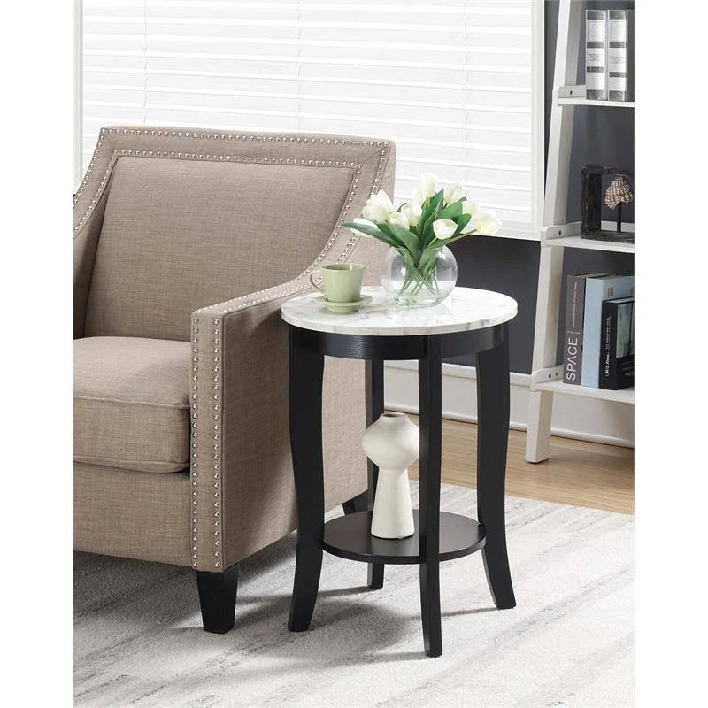 White Faux Marble Round End Table Y2108