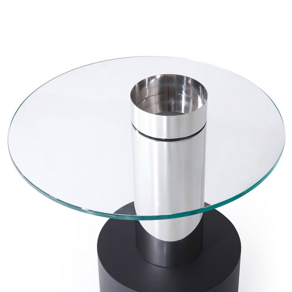 Clear Glass End Table with Stainless Steel and Black Base W9926