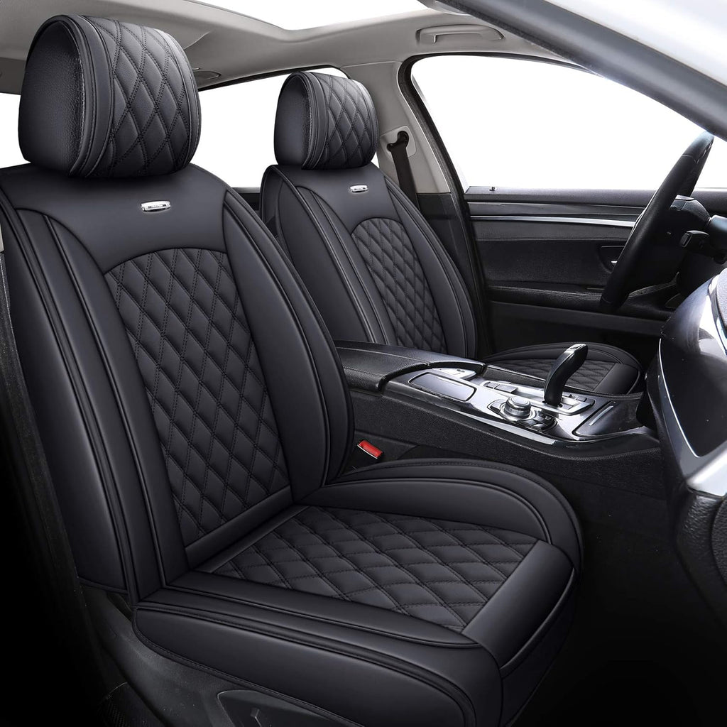 Black-White Waterproof Leather Car Front Seat Covers (2 PCS Front) D443170