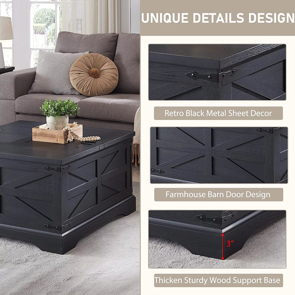 Black Square Wood Lift Top Coffee Table with Storage C3323