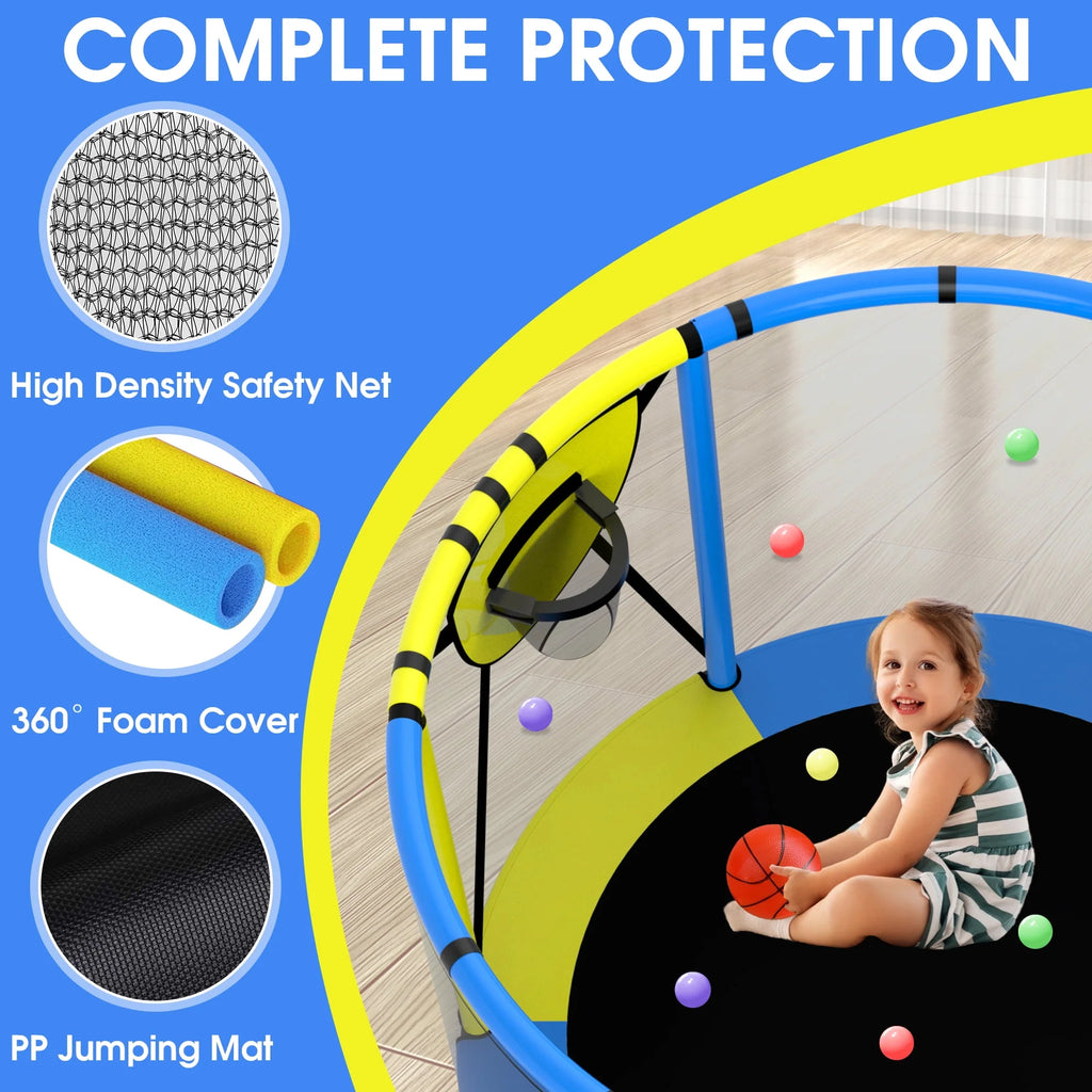 60'' Trampoline with Enclosure, Basketball Hoop and Swings B77636