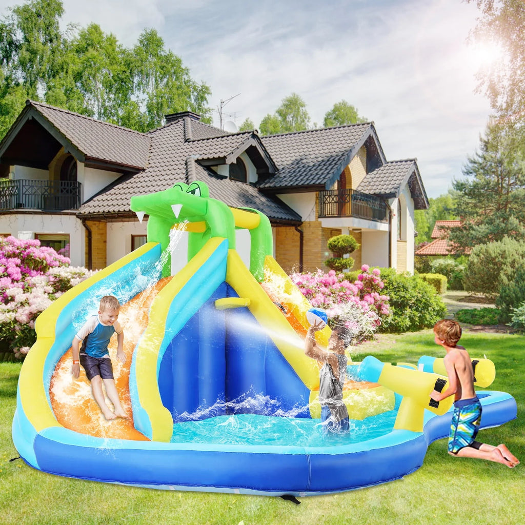 Inflatable Bounce House with Water Slide and Spray Pool E560896