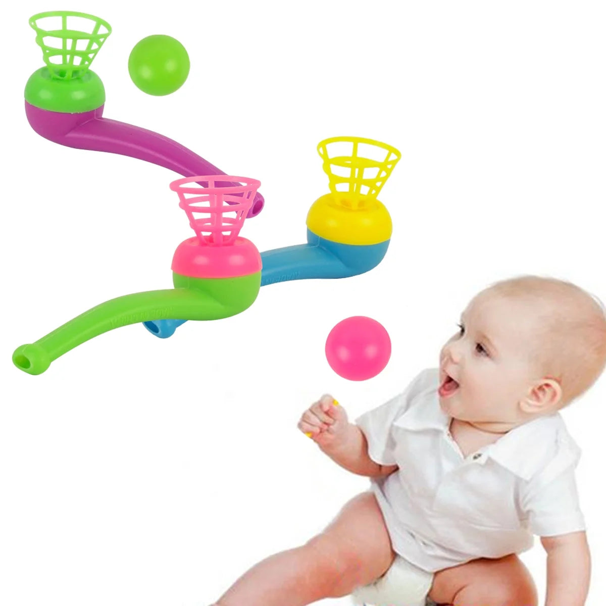 12pcs Plastic Floating Ball Toy Blow Pipe Party Game Y786486