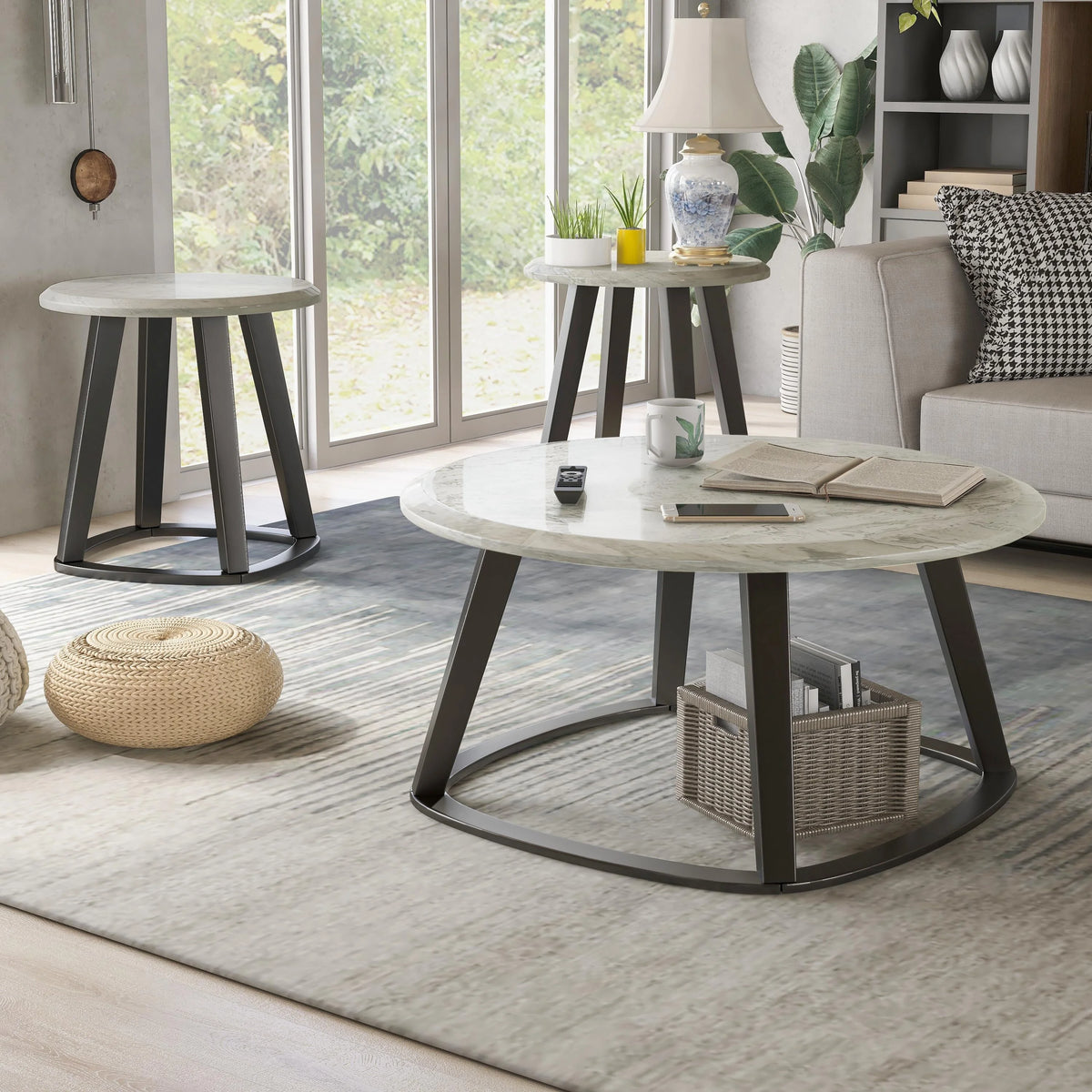 White 3-Piece Faux Marble Top Coffee Table Set P58192