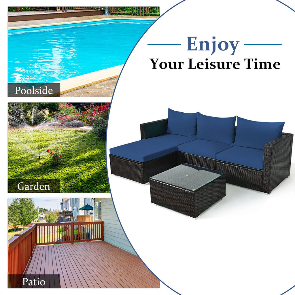 5 Pcs Patio Rattan Furniture Set with Coffee Table R914889