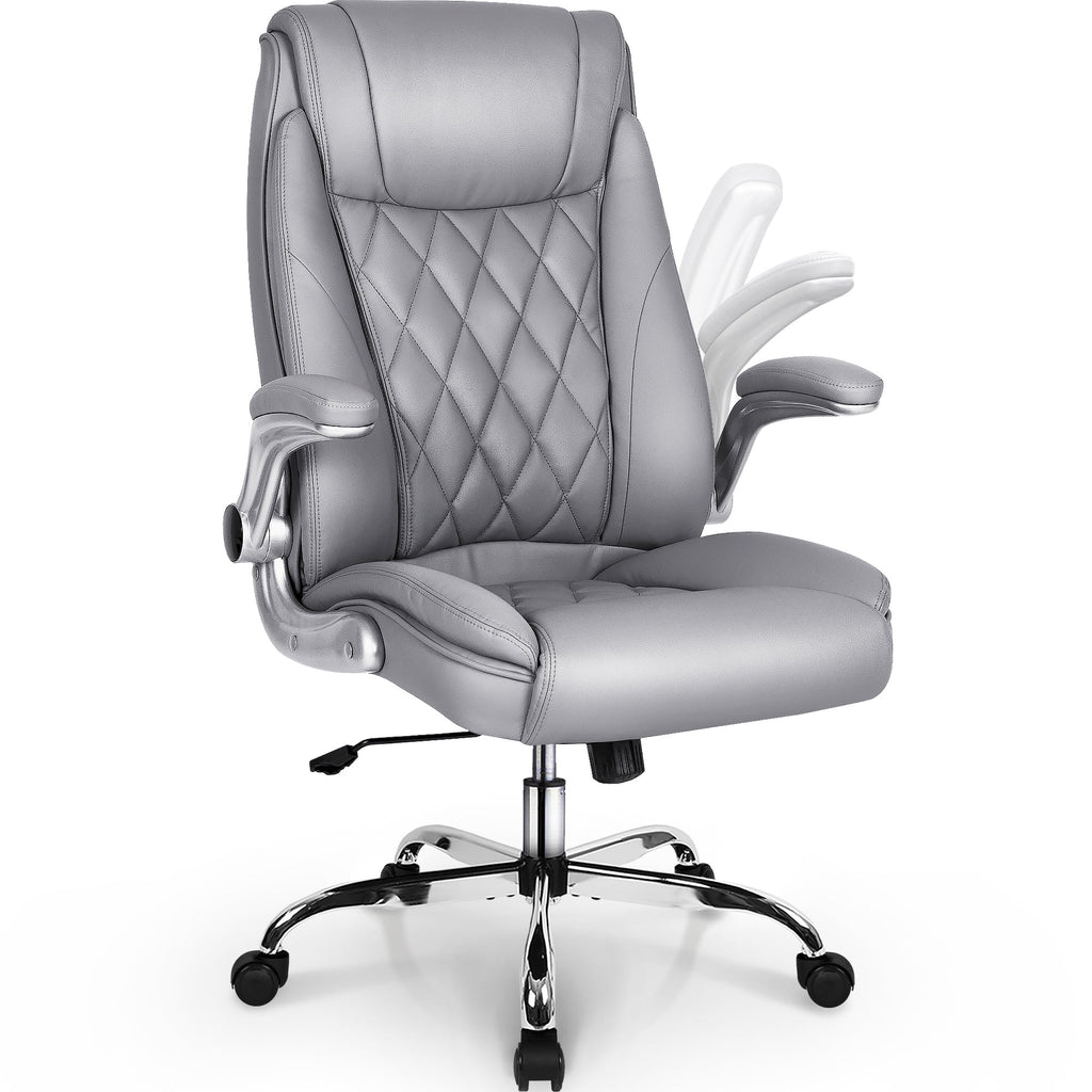 Gray Ergonomic High Back Leather Office Chair T653