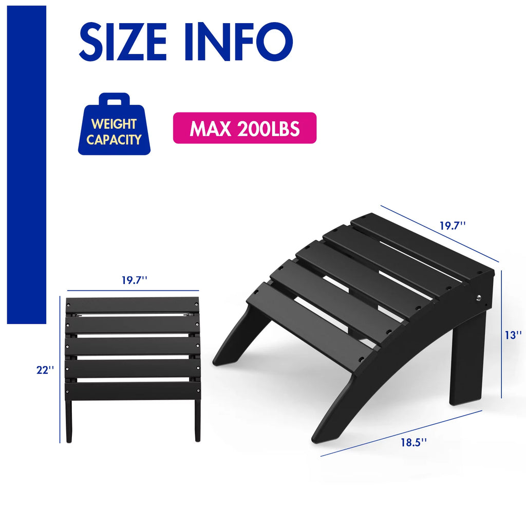 Folding Adirondack Ottoman HDPE Outdoor Footrest Black O842050