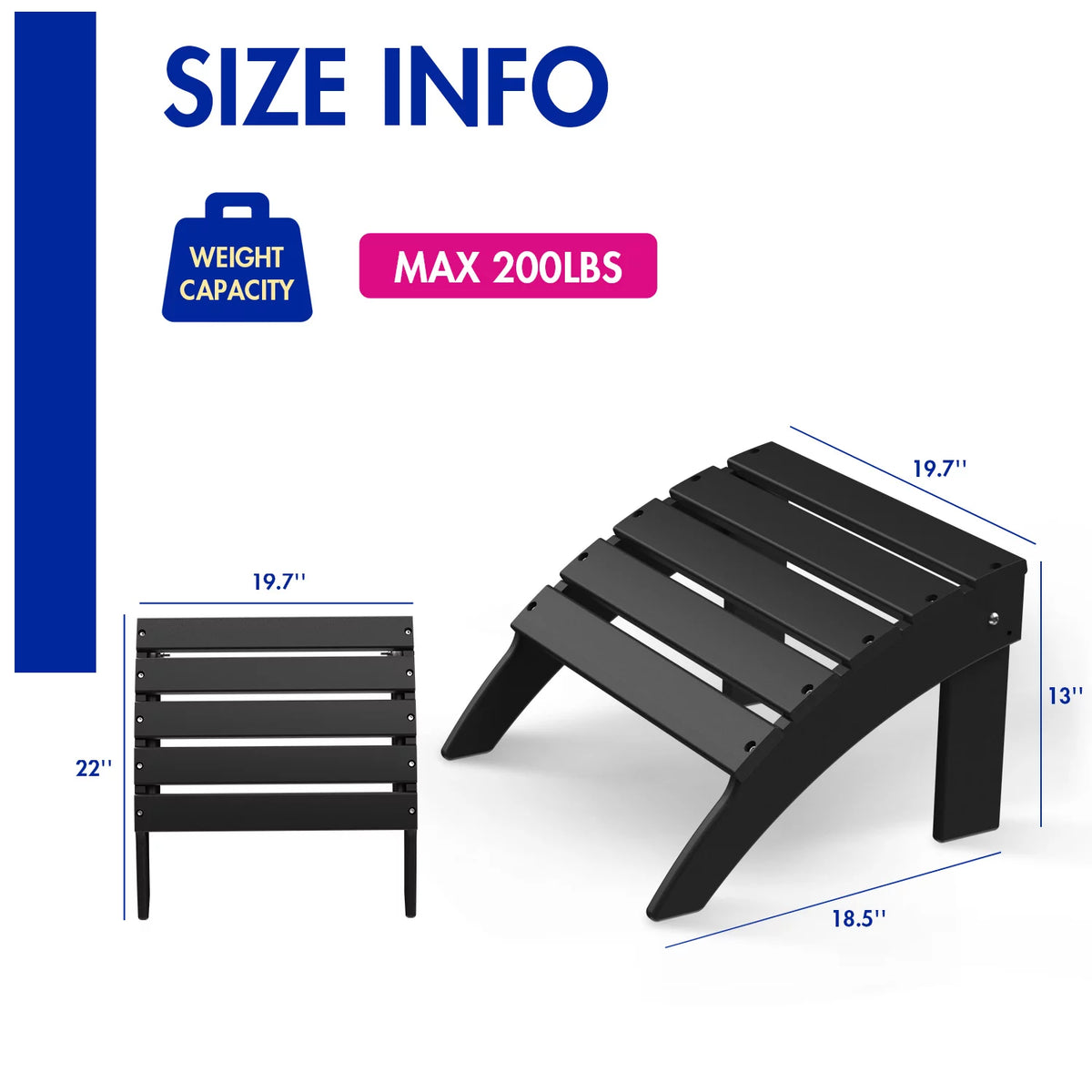 Folding Adirondack Ottoman HDPE Outdoor Footrest Black O842050