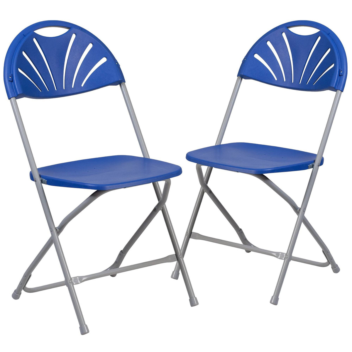 2 Pack Blue Plastic Fan Back Folding Chair I446