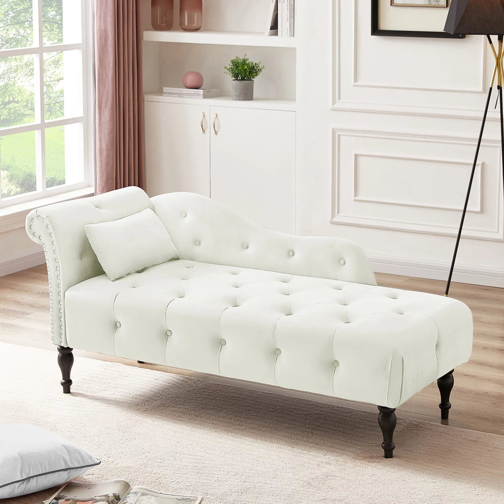 Velvet Tufted Chaise Lounge with Pillow B551